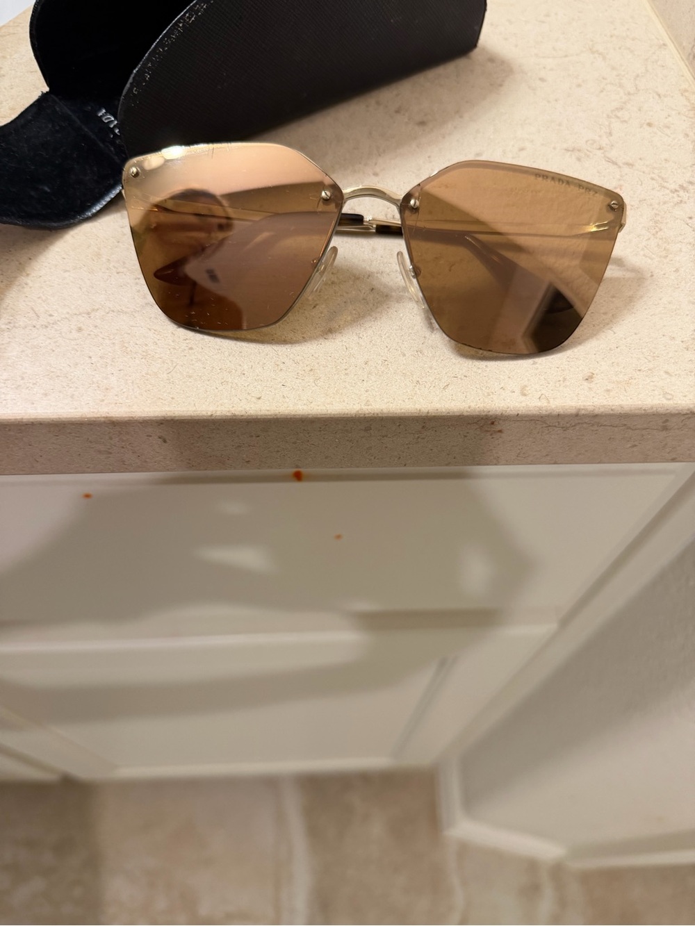Prada Gold-Trim Rimless mirror Sunglasses with Brown Lenses - Picture 3 of 3